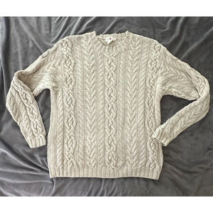 J CREW Sweater Womens XS Cream Linen Cotton Blend Oarsman Cable Knit Preppy